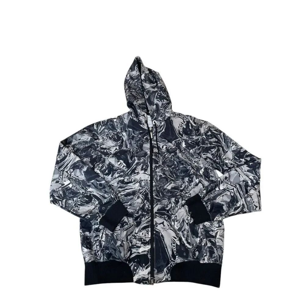 Jordan Technicolor All Over Print Jacket Black White Full Zip Hoodie Men's sz M